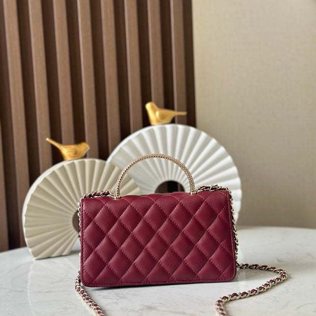 CHANEL 25S TOP HANDLE WALLET 19 IN DARK RED CALFSKIN WITH GOLD HARDWARE