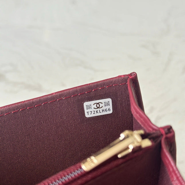 CHANEL 25S TOP HANDLE WALLET 19 IN DARK RED CALFSKIN WITH GOLD HARDWARE