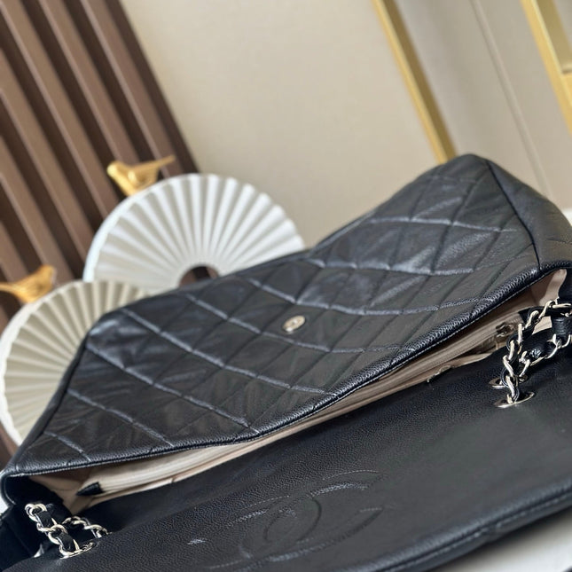 CHANEL 25S SHOULDER BAG 40 IN BLACK CAVIAR WITH SILVER HARDWARE