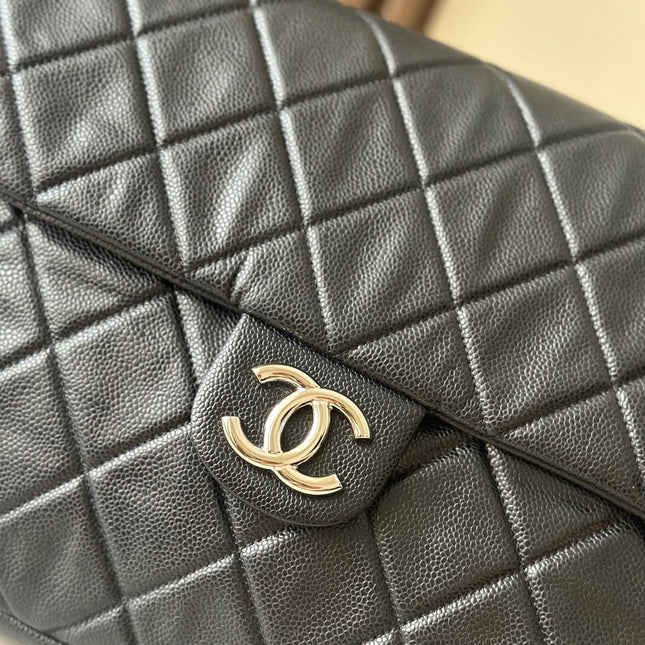 CHANEL 25S SHOULDER BAG 40 IN BLACK CAVIAR WITH SILVER HARDWARE