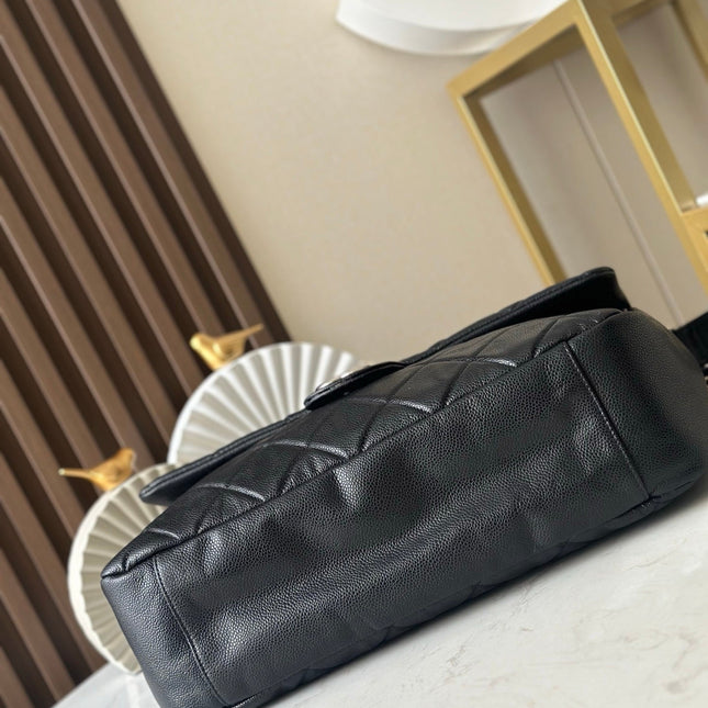CHANEL 25S SHOULDER BAG 40 IN BLACK CAVIAR WITH SILVER HARDWARE