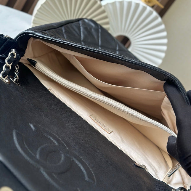 CHANEL 25S SHOULDER BAG 40 IN BLACK CAVIAR WITH SILVER HARDWARE