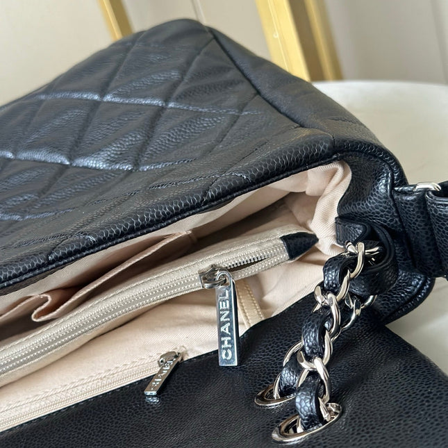 CHANEL 25S SHOULDER BAG 40 IN BLACK CAVIAR WITH SILVER HARDWARE