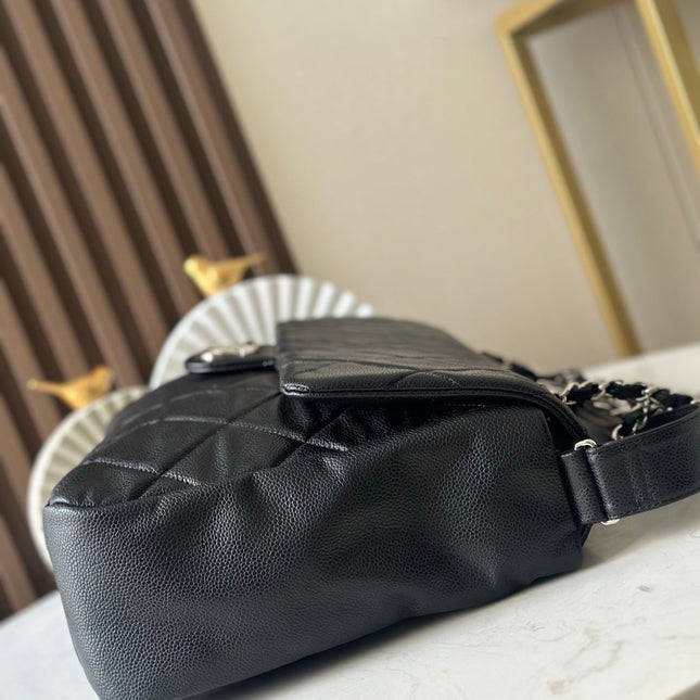 CHANEL 25S SHOULDER BAG 40 IN BLACK CAVIAR WITH SILVER HARDWARE