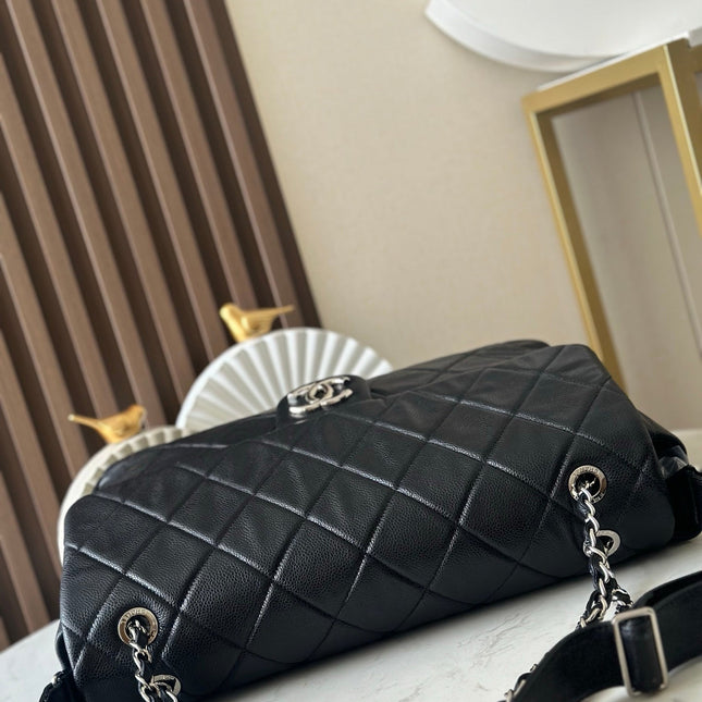 CHANEL 25S SHOULDER BAG 40 IN BLACK CAVIAR WITH SILVER HARDWARE