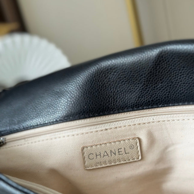 CHANEL 25S SHOULDER BAG 40 IN BLACK CAVIAR WITH SILVER HARDWARE