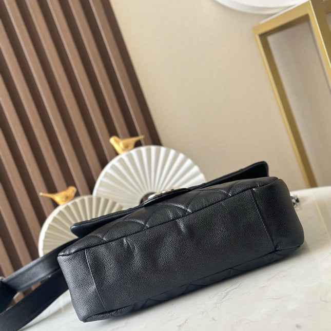 CHANEL 25S SHOULDER BAG 34 IN BLACK CAVIAR WITH SILVER HARDWARE