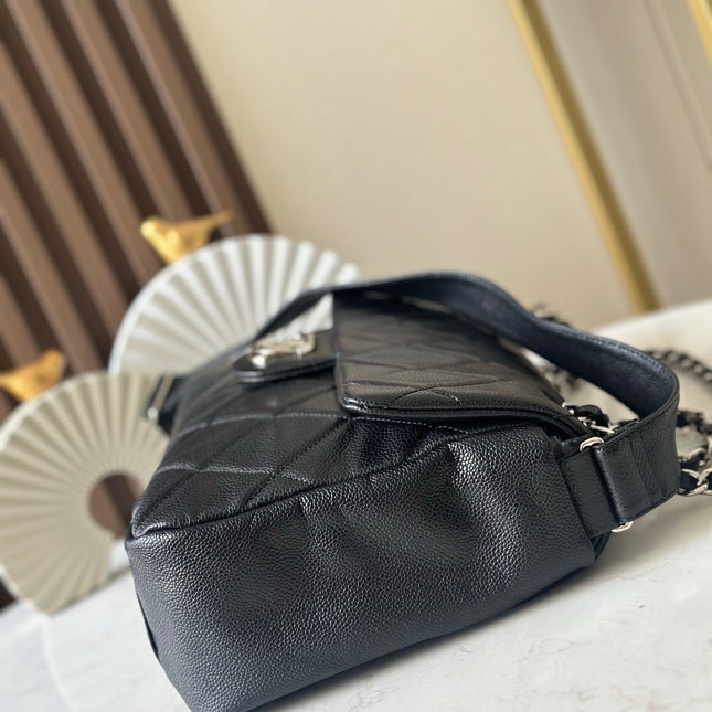 CHANEL 25S SHOULDER BAG 34 IN BLACK CAVIAR WITH SILVER HARDWARE