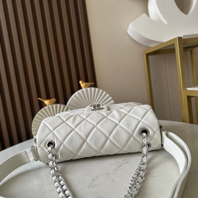 CHANEL 25S SHOULDER BAG 40 IN WHITE CAVIAR WITH SILVER HARDWARE