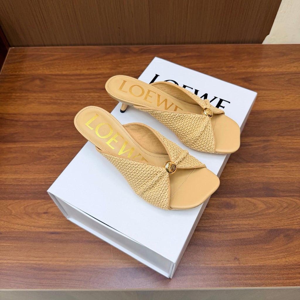 LOEWE 26S  HEELED SANDALS 55MM IN BEIGE LAMBSKIN