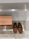 Mules Slippers Pecan Color Lambskin