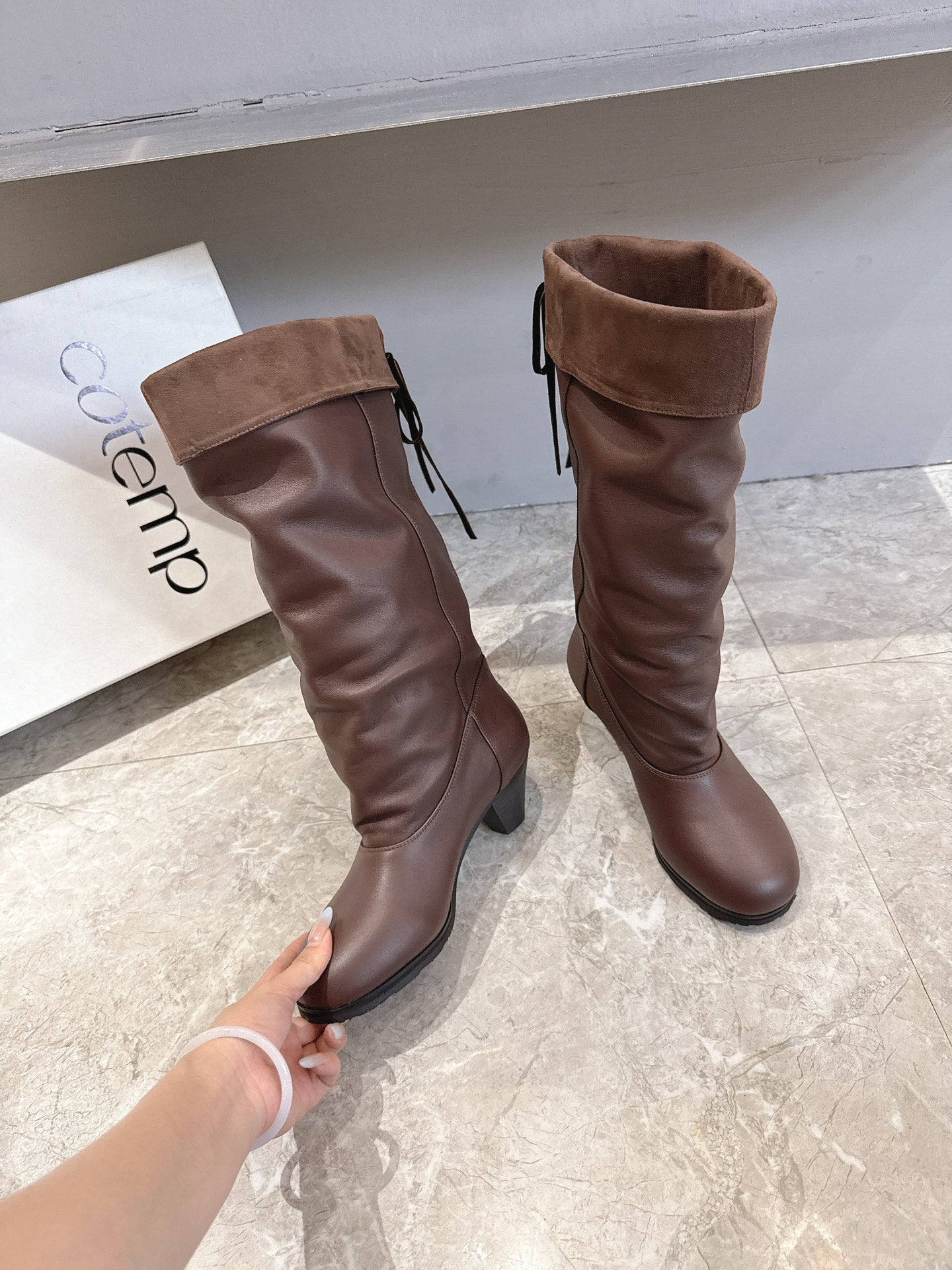 ALO 25S FOLD-OVER TALL BOOTS 50 MM IN DARK BROWN LAMBSKIN
