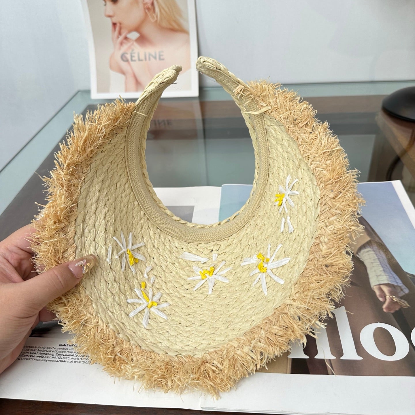 MIUMIU 26S FLORAL RAFFIA HAT 343488
