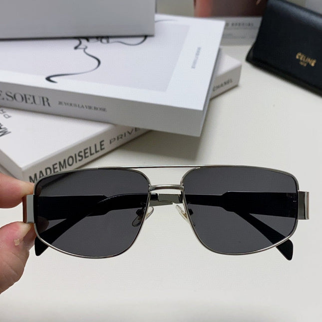 TRIOMPHE SUNGLASS 512999 IN SILVER METAL BLACK LENSES