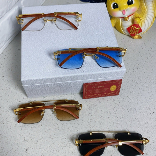 PANTHÈRE SQUARE FRAME SUNGLASSES 559671 IN METAL AND WOODEN
