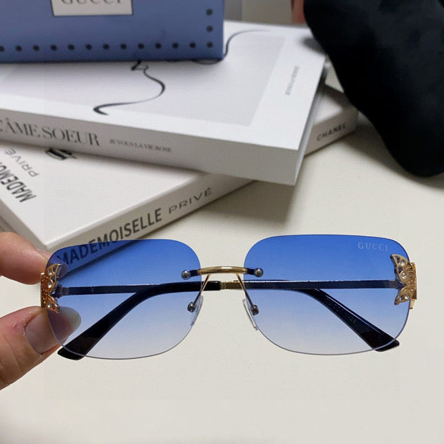 BUTTERFLY EMBELLISHED RIMLESS RECTANGULAR FRAME SUNGLASSES 570245 IN METAL