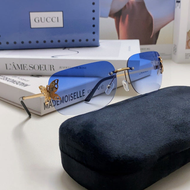 BUTTERFLY EMBELLISHED RIMLESS RECTANGULAR FRAME SUNGLASSES 570245 IN METAL