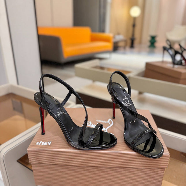 CHRISTIAN LOUBOUTIN 26S ROSA Z HIGH-HEEL SANDALS 105 MM IN BLACK PATENT LAMBSKIN