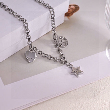 GUCCI 26S INTERLOCKING G LOGO STAR HEART MULTI CHARM CHAIN BRACELET IN SILVER TONE METAL