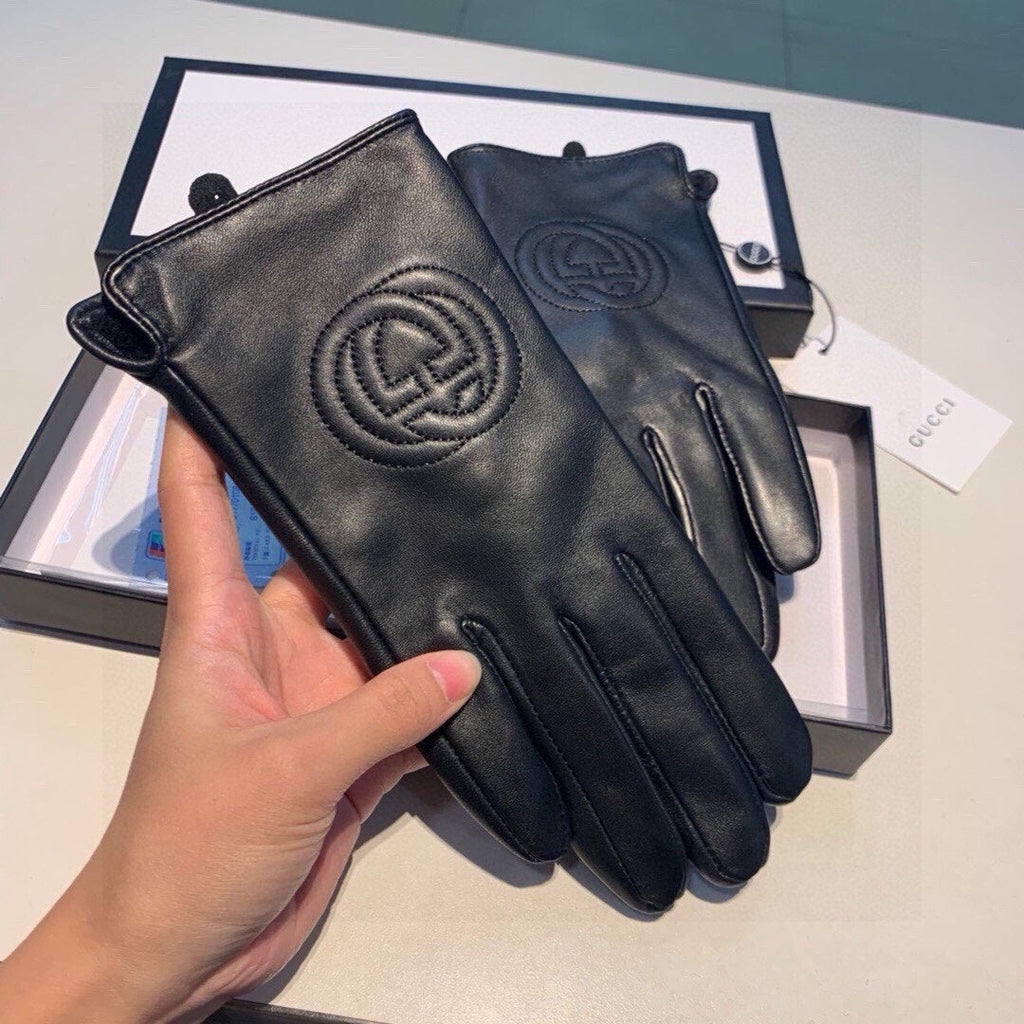 GLOVES WITH EMBROIDERY DESIGN IN BLACK LAMBSKIN AND WOOL LINING 407774