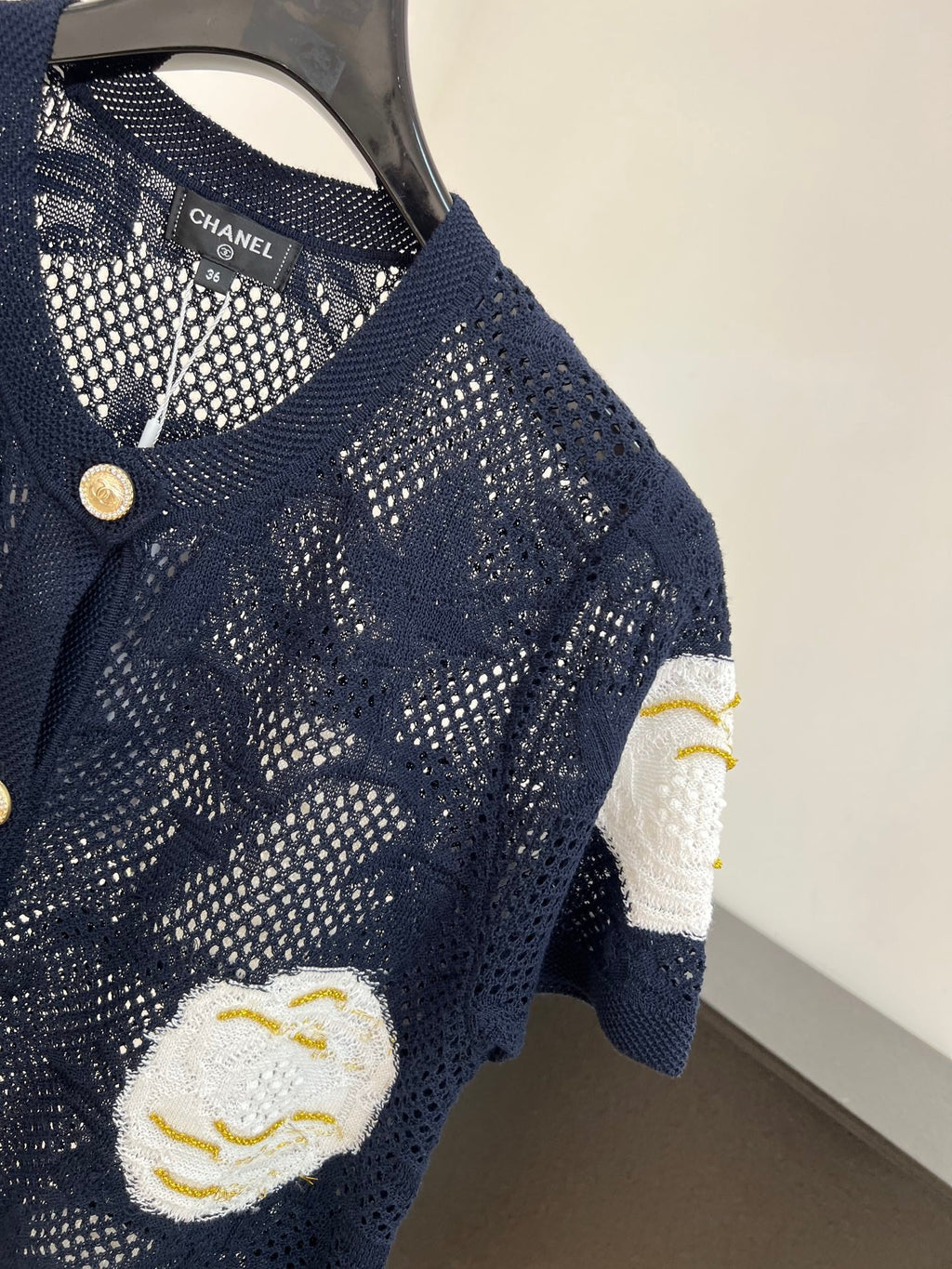CHANEL 26S BUTTON-UP SHORT-SLEEVE KNIT TOP STYLE 1158