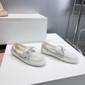 MIUMIU 26S BOAT SHOES IN WHITE MESH AND LIGHT GREY SUEDE
