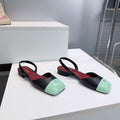 CHANEL 26S FLAT SLINGBACK IN BLACK LAMBSKIN WITH MINT GREEN CAP TOE
