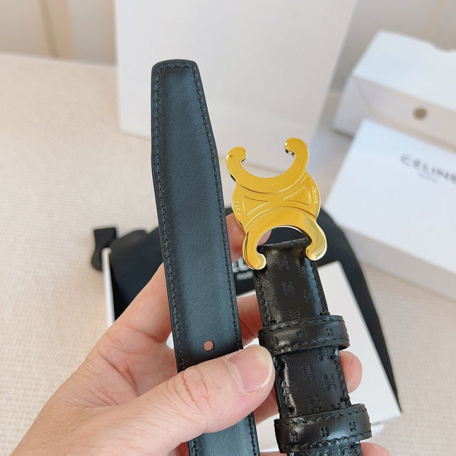 CELINE 25S BELT TRIOMPHE 25MM IN BLACK CALFSKIN DEBOSSED LOGO 563328