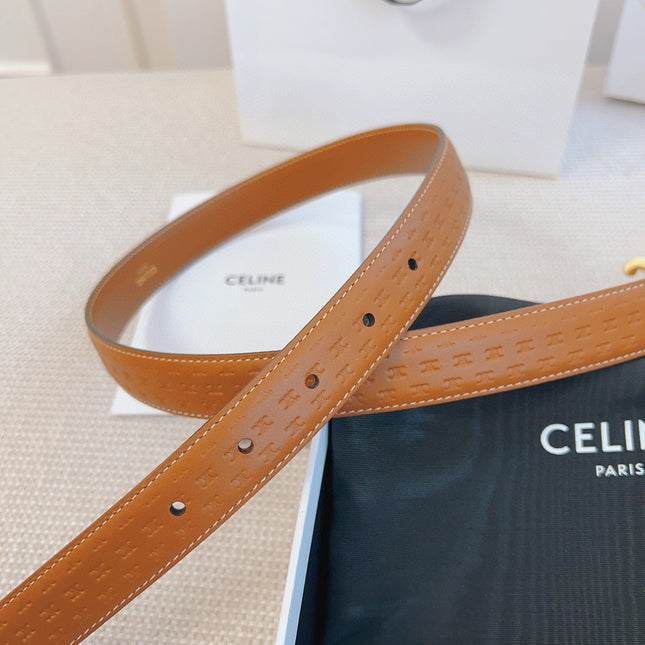 CELINE 25S BELT TRIOMPHE 25MM IN LIGHT BROWN CALFSKIN DEBOSSED LOGO 563331