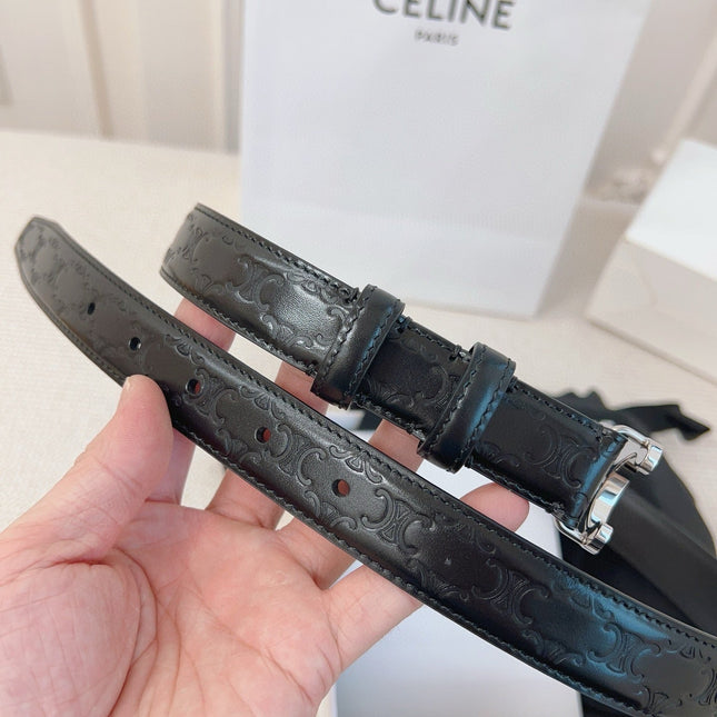CELINE 25S BELT 25MM TRIOMPHE IN BLACK CALFSKIN SILVER HARDWARE 563333