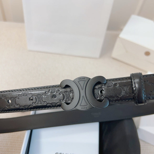 CELINE 25S BELT 25MM TRIOMPHE IN BLACK CALFSKIN 563334
