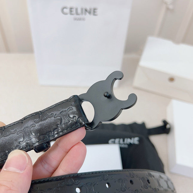 CELINE 25S BELT 25MM TRIOMPHE IN BLACK CALFSKIN 563334