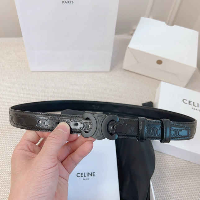 CELINE 25S BELT 25MM TRIOMPHE IN BLACK CALFSKIN 563334