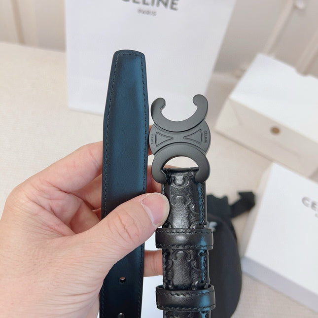 CELINE 25S BELT 25MM TRIOMPHE IN BLACK CALFSKIN 563334