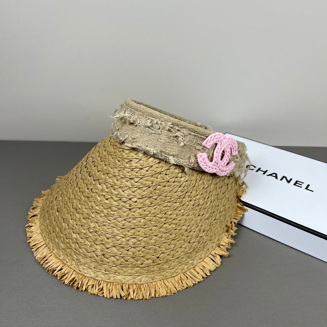 CHANEL 26S RAFFIA VISOR WITH PINK CC LOGO 338094