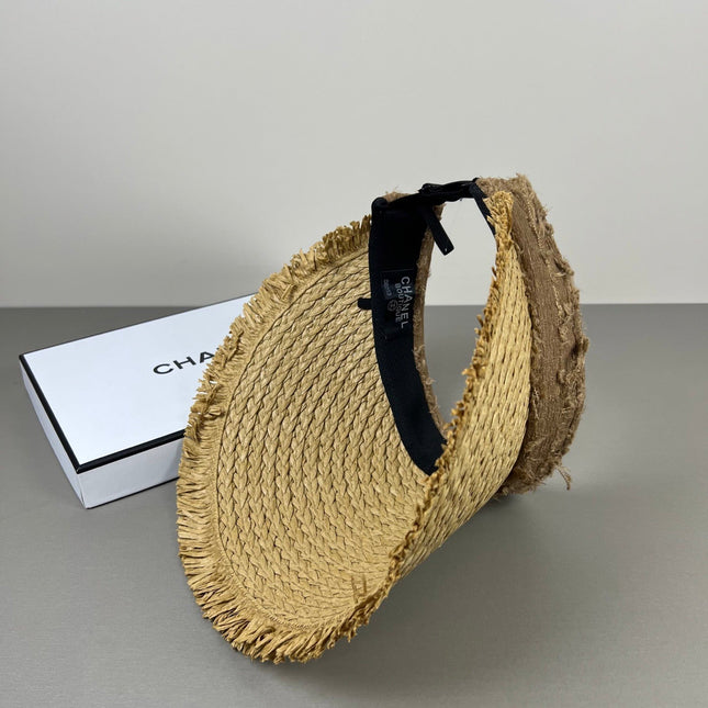 CHANEL 26S RAFFIA VISOR WITH BROWN CC LOGO 338094