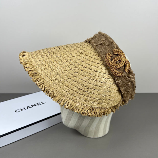 CHANEL 26S RAFFIA VISOR WITH BROWN CC LOGO 338094