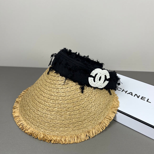 CHANEL 26S RAFFIA VISOR WITH WHITE CC LOGO 338095