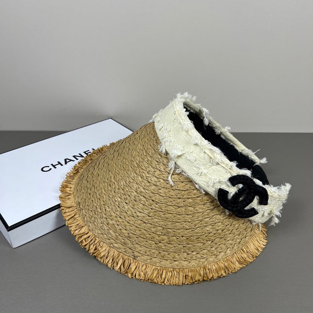CHANEL 26S RAFFIA VISOR WITH BLACK CC LOGO 338095