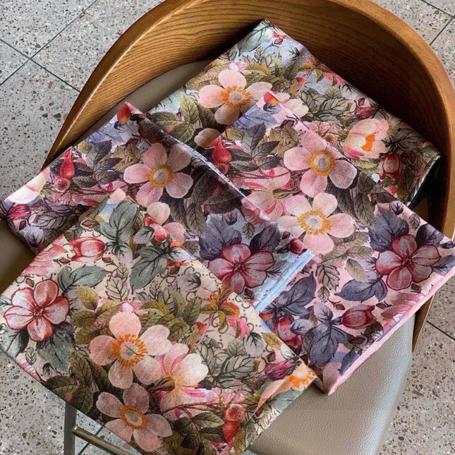 SCARF 200 CM IN BLACK CASHMERE WITH COLORFUL FLOWER 405252