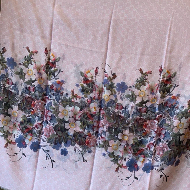 SCARF 200 CM IN BLUSH PINK CASHMERE WITH COLORFUL FLOWER 405253