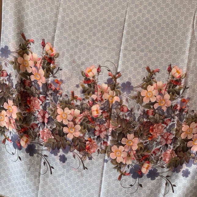 SCARF 200 CM IN DOVE GRAY CASHMERE WITH COLORFUL FLOWER 405255