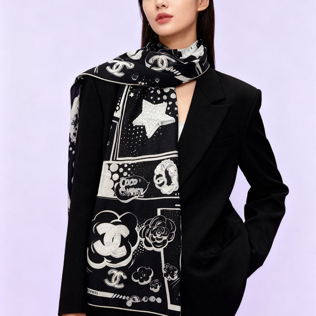 CHANEL 25S SCARF 140 IN SILK AND CASHMERE 931993