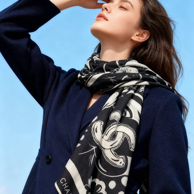 CHANEL 25S SCARF 140 IN SILK AND CASHMERE 931993