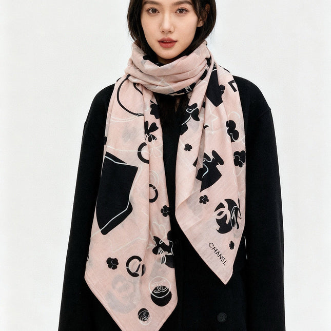 CHANEL 25S SCARF 140 IN SILK AND CASHMERE 932003