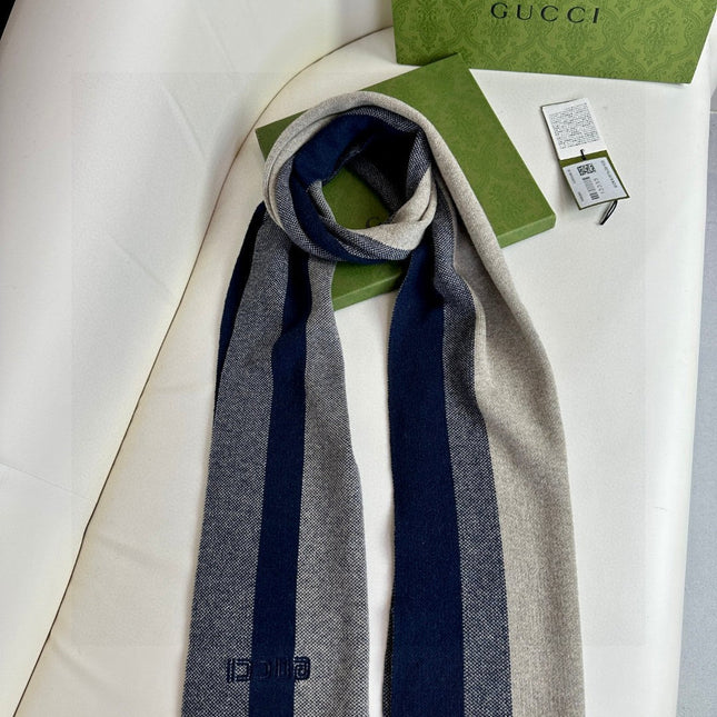 SCARF 180 CM IN NAVY BLUE MIX BEIGE CASHMERE 398448