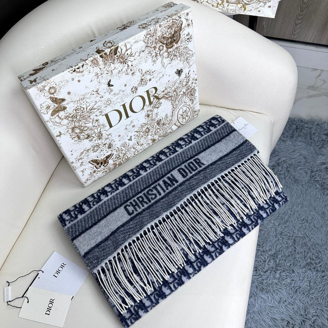 SCARF IN NAVY BLUE MONOGRAM CASHMERE 413719