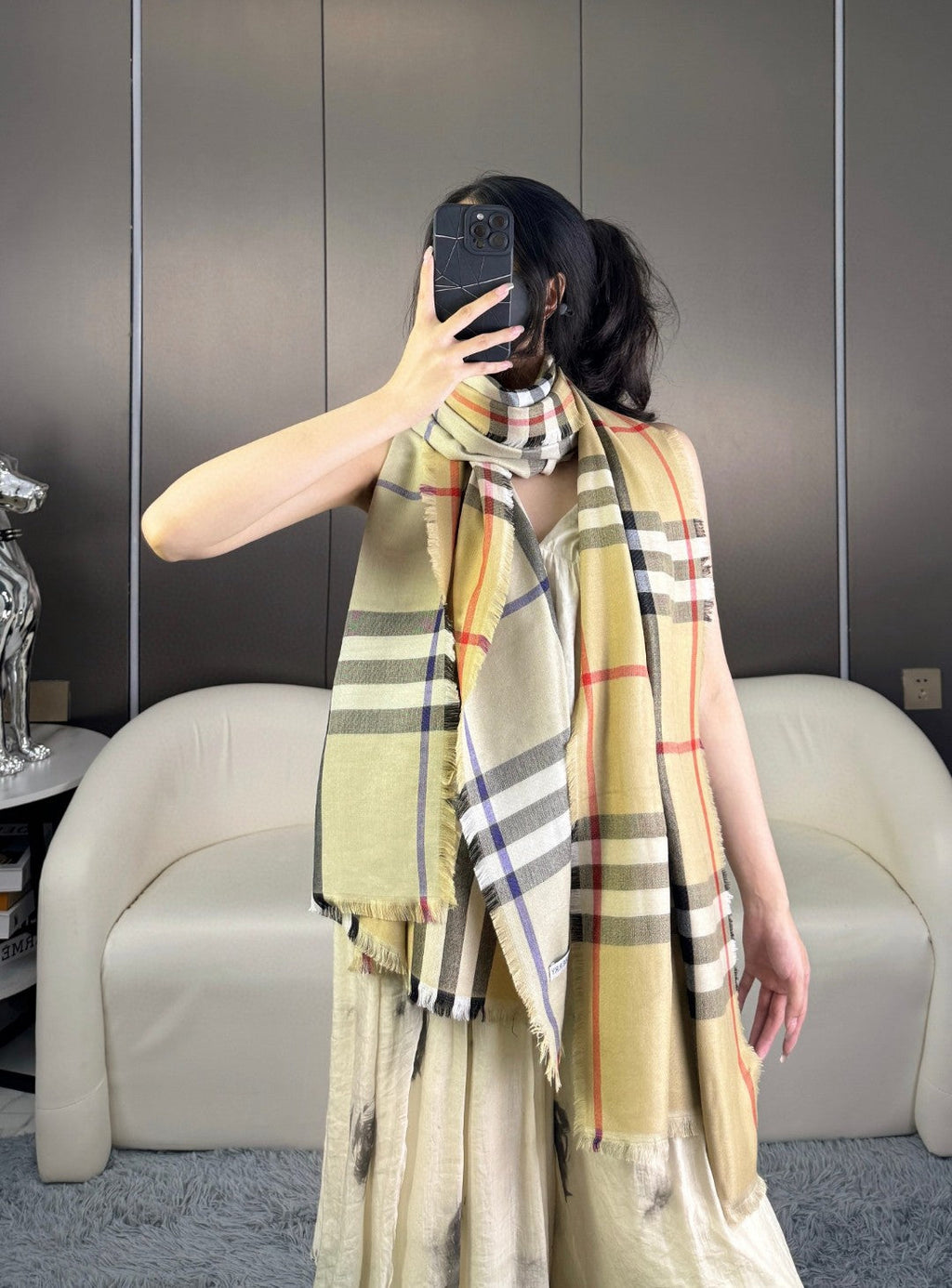 BURBERRY 26S SCARF 220CM IN SILK CASHMERE 303203