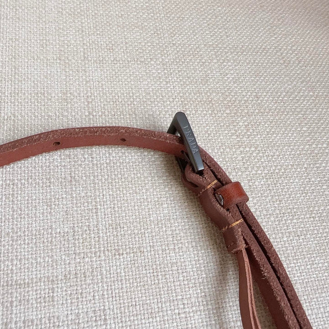 PRADA 25S BELT 10 MM IN REDDISH BROWN CALFSKIN 598368