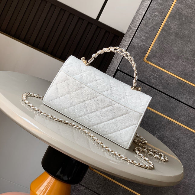 CHANEL 25S KELLY BAG 18 IN WHITE CAVIAR LEATHER WITH GOLD HARDWARE